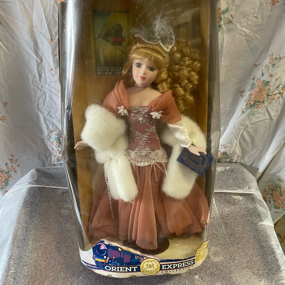 Brass Key  Orient Express 2001Elegant Doll with White Fur and Brown Dress